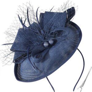Women Fascinator Hat Mesh Feathers Flower Clip Headband Tea Party Accessory
